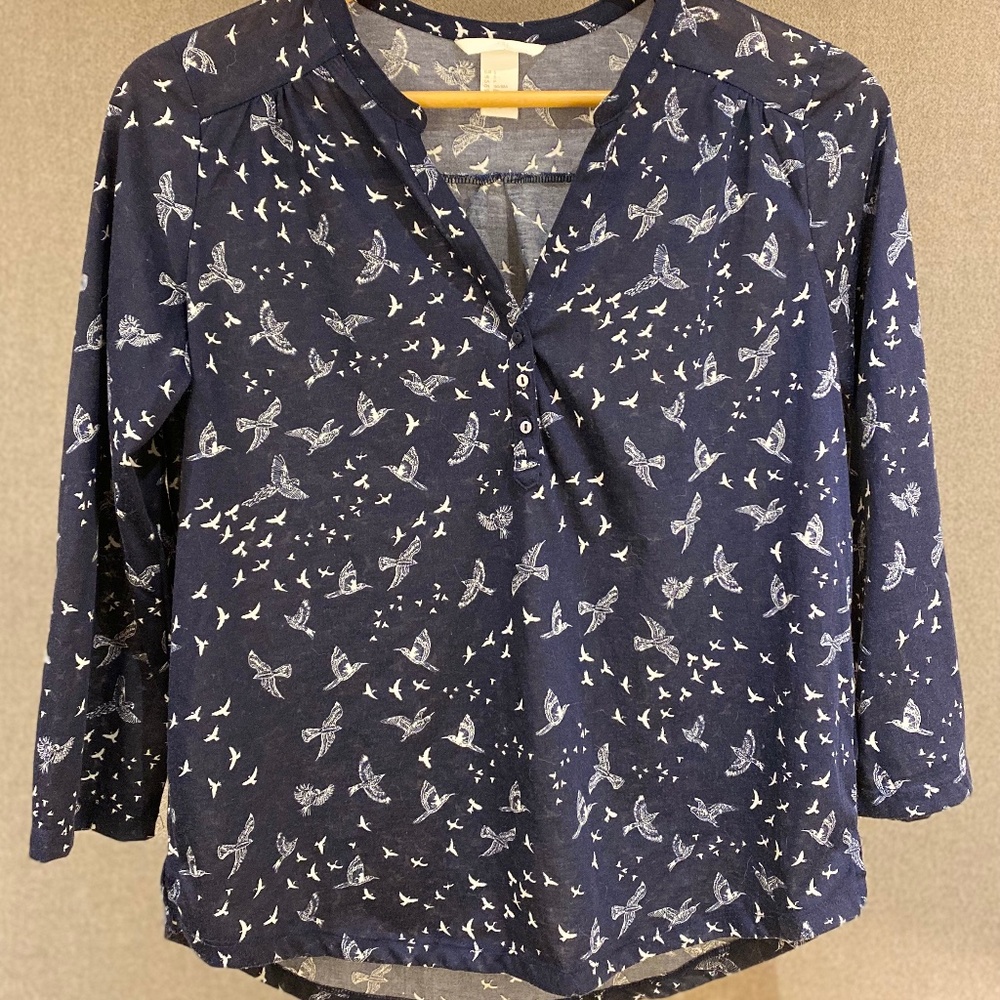 H&M Lightweight Long Sleeve Shirt with Bird Motif - Picture 1 of 4
